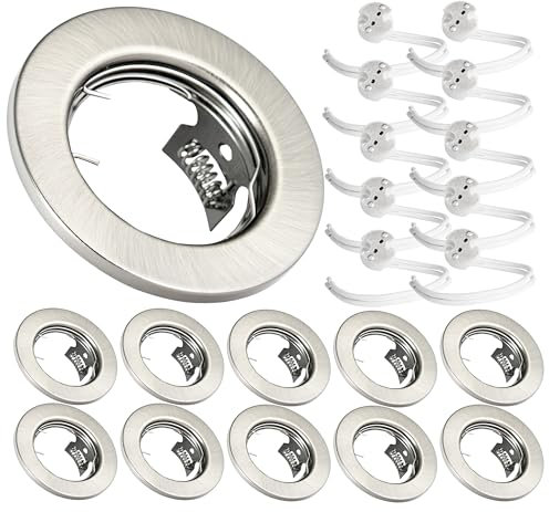 JungesLicht 10er Set Einbaustrahler mit 12Volt GU5.3 MR16 Keramikfassung, Außendurchmesser 80mm, Bohrdurchmesser 55mm - 68mm passend, Deckenstrahler, Einbauleuchte, Deckenspots, ohne Leuchtmittel