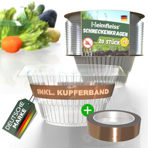 Heimfleiss® Schneckenkragen inkl. Kupferband gegen Schnecken | Schneckenabwehr aus recyclebarem PET | Schneckenschutz für Hochbeete ohne Chemie | Schneckenschutzkragen Schneckenschutzring (21 Stück)