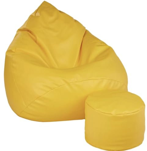 Slevobox Sitzsack mit Hocker Gelb 95x95x120 cm - XXL Sitzsack Erwachsene mit Füllung - Bean Bag - Schlafzimmer und Wohnzimmer Möbel - Indoor Sitzsäcke Öko-Leder - Lounge Sessel