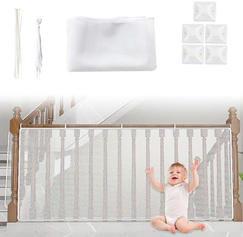 Malla Tejida para Escaleras,Red de Seguridad para Niños,2mx79cm Barandilla Escaleras Mallas,Malla de Seguridad para Escaleras,Red de Seguridad Infantil,Red de Protección del Balcón,Blanco