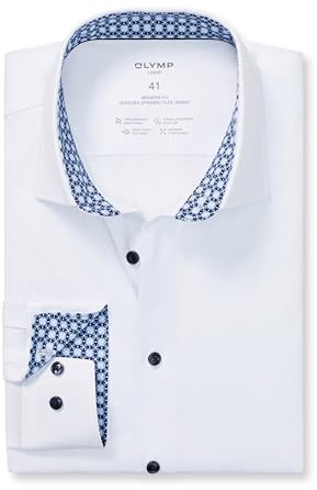 OLYMP Herren Oberhemd Langarm Luxor 24/Seven,Single Jersey,439 Modern-fit-Jerseyshirt-01,13 New Kent,Weiss 00,41