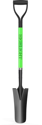 HIGHLIGHT Spade Shovel, 45-Inch Heavy Duty Sharp Shooter Shovel for Digging, Gardening, Planting, Trenching, Drain and Transplanting, Fiberglass D-Grip Handle, Green