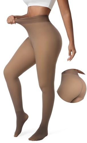 DIKER termostrumpbyxor för dam – vintertights med mjuk fleecefodrad insida, hög elasticitet, täckande kalasbyxor med hög midja i lång modell