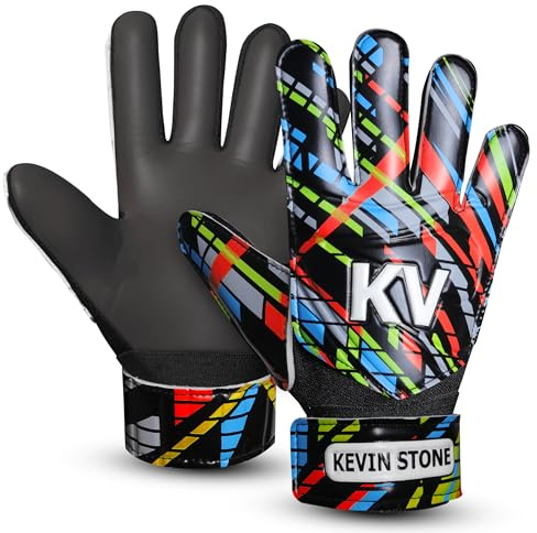 Kavin Stone Football Goalkeeper Gloves For Boys, Kids Children Youth Soccer Goalie Gloves with 4mm Latex Finger Spine Protection Super Grip Palm Goalkeeping Gloves (Black, 6)