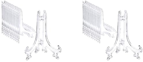 ISTOVO 48 Pieces Plastic Easel Plate Display Stands Holders Picture Easel At Weddings, Home Decoration (Clear, 4 Inch)