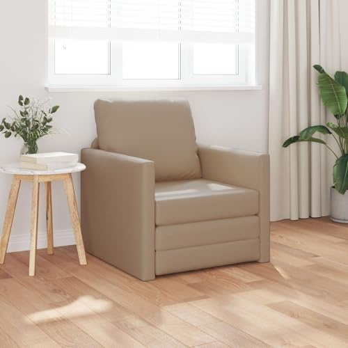 SKTQYQO 2-in-1 Schlafsofa aus Kunstleder, Cappuccino, 74 x 77 x 81 cm, moderner Sessel für Wohnzimmer mit bequemem Sitz und kompakter Struktur für Innenräume