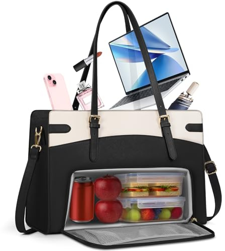 RAINSMORE Arbeitstasche Damen mit Isolierted Kühlfach Shopper Damen | Laptoptasche Damen 15,6 Zoll Groß Handtasche mit Lunchfach Business Tasche Aktentasche Lehrertasche Wasserabweisend PU-Leder