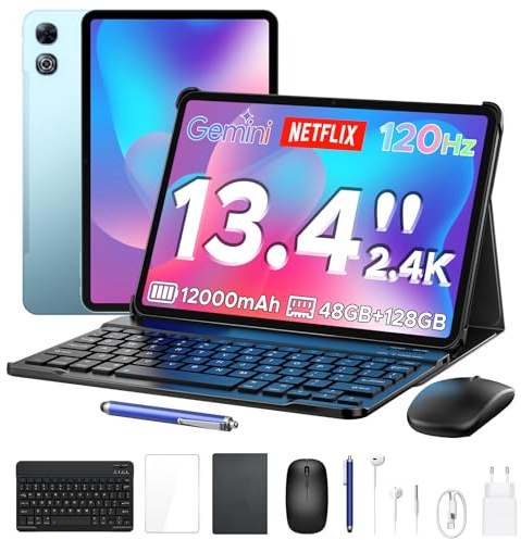 POPUX P13 Tablette 13 Pouces Android 16 et Gemini AI, 2,4K/120Hz, 48Go RAM+128Go ROM/2To TF, 12000mAh/18W, T7280 Octa-Core, 16MP, Face ID/WiFi5/GPS/OTG, Tablette avec Clavier et Stylet