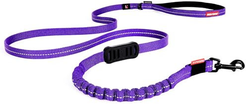 EzyDog Zero Shock LITE Dog Lead - Bungee Dog Lead for Small Dogs Under 12kg - Shock Absorber with Soft Double Handle, Accessory D-Ring & Reflective Trim Dog Leash, 1.2m - Purple