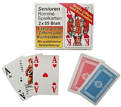 Unbekannt 4 x 55 Karten Senioren Rommé mit großen Zahlen, Kartenspiel, Spielkarten