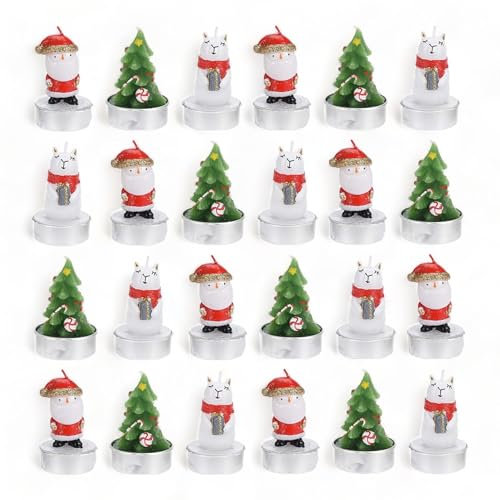 MIK funshopping MIJOMA 24 Stück Set Weihnachts-Teelichter Handgemacht, Niedliche Weihnachtsmann, Eisbär & Weihnachtsbaum, Zauberhafte Weihnachtsdekoration, höchste Qualität & Lange Brenndauer