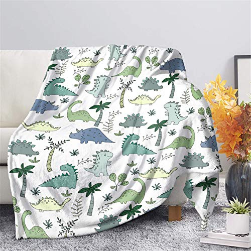 HUGS IDEA Fuzzy Faux Fur Throw Blanket - Adorable Cartoon Dinosaur Flannel Plush Soft Bed Blanket Throws for Bed Couch and Living Room Kids Gift for Boy Girl - S