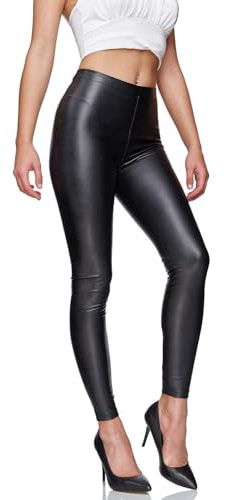 Glamexx24 Leggings en Similicuir pour Femme Taille Haute Pantalon Femme Aspect Cuir Coupe Skinny Collants Treggings Pantalon en Cuir Femme