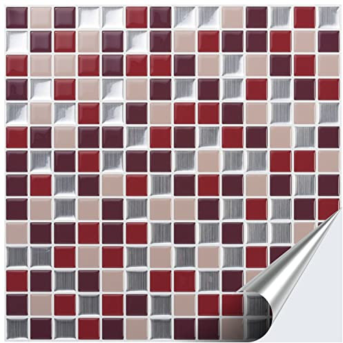 FoLIESEN 3D Fliesenaufkleber für Bad, Küche, Badezimmer - Mosaikfliese Rot - Fliesen-Folie selbstklebend - Mosaik Ember, :32 Stück