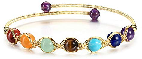 JSDDE Bracelet 7chakra Perles en Pierre Naturelle Bijoux Accessoires Bracelet Ajustable en Or Bracelet Élégant pour Femme