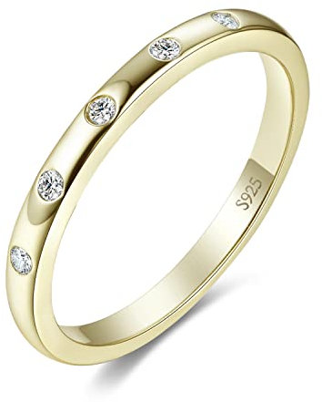 JewelryPalace Klassisch 5 stein Zirkonia Band Ring Damen, Hochzeitsringe Gelb Gold 585 Damenring Silber 925 Trauringe Eheringe für Frauen, Stapelring Ring Bandring schmal, Ringe Set Schmuck 57