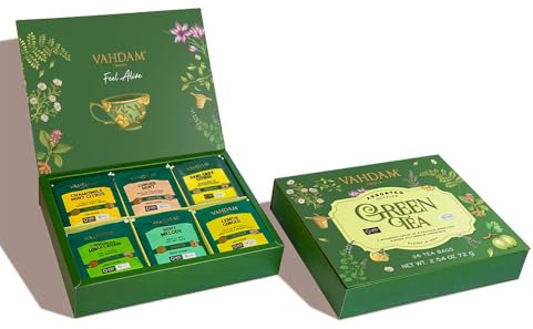 VAHDAM, Green Tea Variety Pack Sampler Assortment (36 Pyramid Tea Bags, 6 Flavor) | Non-GMO Project Verified Himalayan Green Tea with No Artificial Ingredients | Gifts for Women & Men