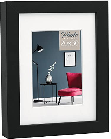 matches21 Cadre Photo Sous Verre Encadrement Sous Verre en Bois Noir Uni Large Épais Passe-Partout Portrait 20 x 30 cm