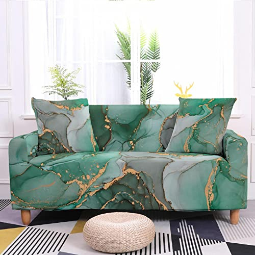 Sofa Überzug Türkis Grau Gold Sofabezug Stretch Elasthan Couch überzug Abnehmbare Waschbar Sofa Cover Anti Rutsch Sofaschoner Moderne Couchbezug Universal Sofahusse 1 Sitzer