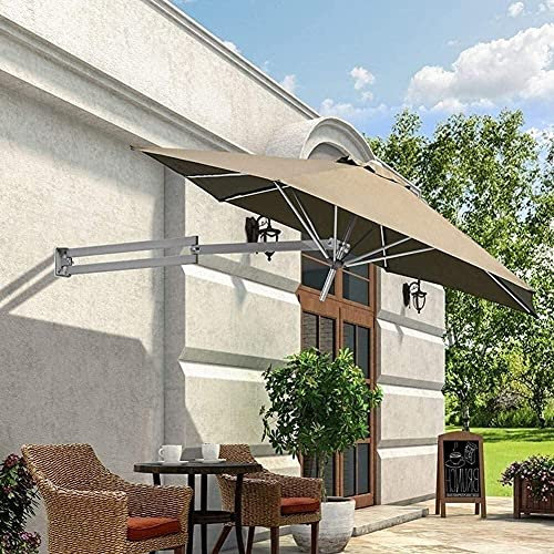 CHEMYO Sonnenschirm Garten Wandhalterung Runder Terrassenschirm für den Außenbereich mit Aluminiumstange für Balkondeck Garten oder Terrasse Schatten, 7ft / 220cm (Khaki)