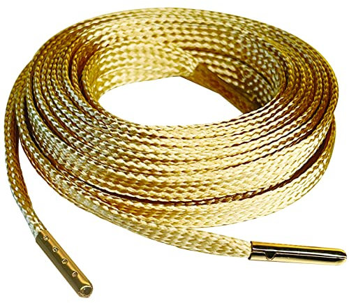 KAPKYVODY 2 Paar Schnürsenkel für Turnschuhe, flache Schnürsenkel für Stiefel mit goldfarbenen Metallenden, Schnürsenkel für Sportschuhe mit Goldglitter(Flacher Metallkopf, 47.25”/120cm)