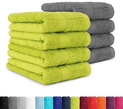 BaSaTex Frottee Handtücher Set 50x100, 100% Baumwolle Öko-Tex Made in Green, Handtuch Set 8er Pack Anthrazit Grau + Apfelgrün