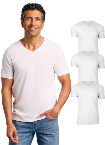 True Classic Camiseta de Manga Corta con Cuello de Pico para Hombre, Pack de 3 - Blanco, XL