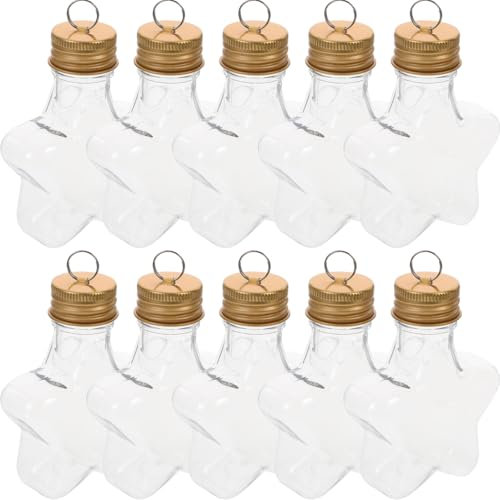 ifundom 10 Pack Clear Christmas Tree Fillable Ornaments, 50ml Water Bottle Star Shape Plastic Pendant with Golden Screw Off Bottle Caps for Christmas DIY Crafts, Candy, Juice