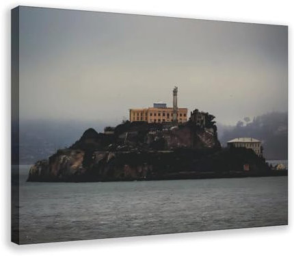 Alcatraz Leinwand-Poster, Wandkunst, Dekordruck, Bild, Gemälde für Wohnzimmer, Schlafzimmer, Dekoration, Rahmenstil, 30 x 45 cm