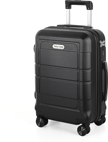 TANTOMI Hartschalen-Handgepäck Koffer aus ABS+PC – Reisekoffer mit 4 Drehbaren Rollen (360°), Trolley mit Aluminium-Teleskopstange und 3 Stelige-Zahlenschloss (M – 41L, Schwarz)