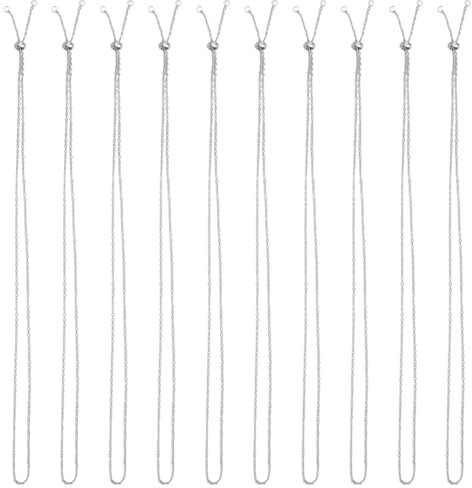 SUNNYCLUE 1 Box 10 Pack 24 Inch/0.6m 2mm Slider Necklace Chains Silver Necklace Chain Bulk Stainless Steel Adjustable Necklace Chains Ball Bead Findings for jewellery Making Supplies DIY Women Necklac