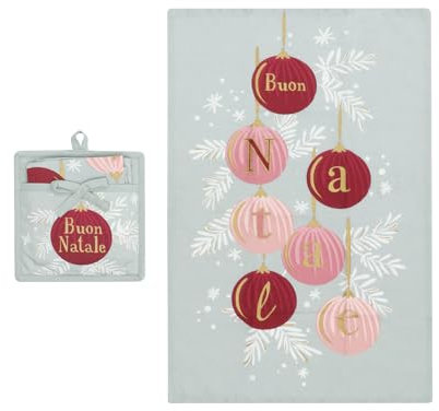 KASANOVA Set presina e strofinaccio natalizi palline malva viola