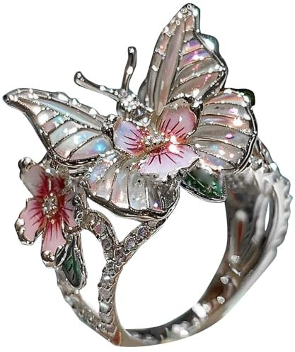 Anime-Ringe für Frauen, Schmetterlingssprache, Schmetterling, offener Ring, Design, Sinn, kalter Wind, fortschrittliches Sinn-Design, Fingerringe für Frauen, Einheitsgröße, Aluminiumlegierung, Kein