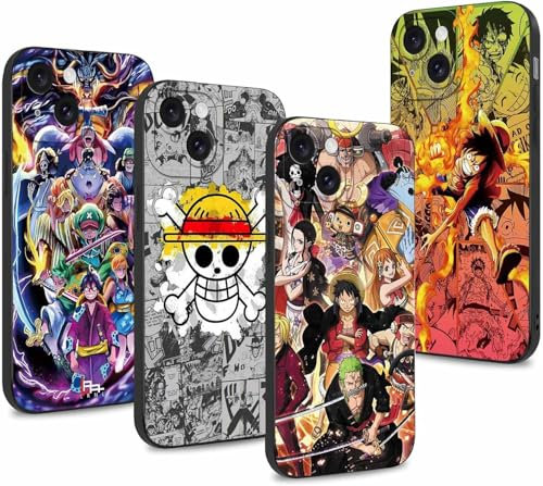 PBNDJVG 4 Stück Handyhülle für iPhone 16 pro Hülle 6.3'' Anime Zoro Gear 5 Sun God Nika Manga Muster Design Case Kameraschutz Schutzhülle TPU Silikon Weich Ultra Dünn- 01