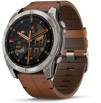 Garmin Fenix 8–51 mm, AMOLED, Saphir, blankes Titan, Schwarz mit Kastanien-Lederband Plus Graphit-Silikonband