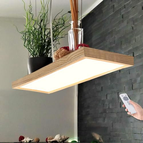 LED Pendelleuchte Esstisch Hängelleuchte Holz Rustikal Dimmbar 48W Mit Den Fernbedienung Pendellampe Höhenverstellbar Moderner Hängellampe Harzleuchter Für Küche Kronleuchter Wohnzimmer Büro Cafe