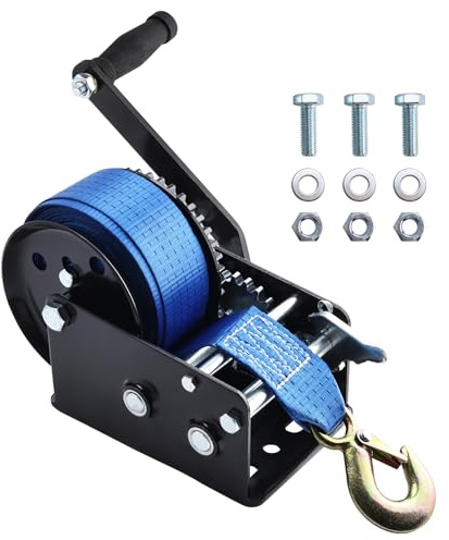 BOOMSTART Handwinde Seilwinde Blau 10m 1587 KG 3500LBS Bergungswinde Bootswinde Polyester Gurtband Seilzug