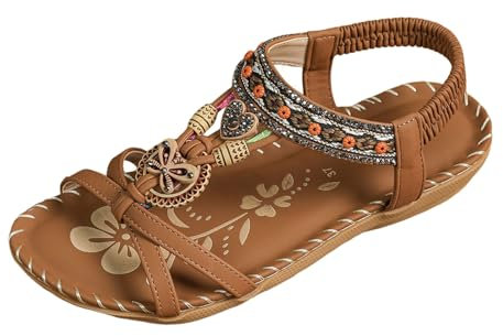 Scarpe comode ed eleganti sandali estivi eleganti da donna, scarpe estive comode, sandali ortopedici piatti con soletta, sandali traspiranti estivi stivaletti rossi, marrone, 44 EU