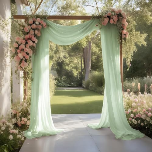 Teouuas Querbehang Gardine Freihanddeko für Hochzeitsbogen 75 × 600 cm Grün | Chiffon-Stoff, Transparenter Tüll Hängender Effekt, Hochzeitsbogen Vorhang für Traubogen, Hochzeit, Zeremonie und Fotografie