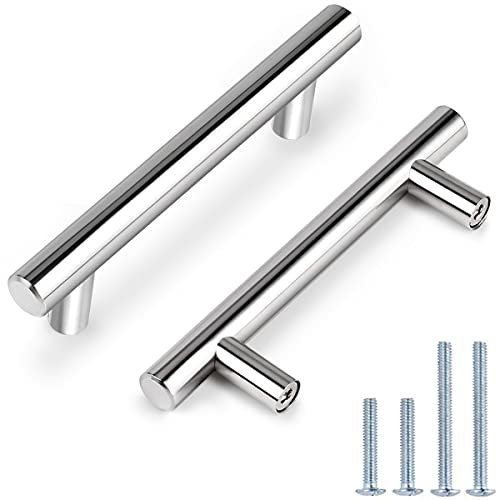 Probrico Polished Chrome Cabinet Door Handles Stainless Steel Furniture Knob Kitchen Cupboard Drawer Pull Hole Spacing 96mm 4 PD201HPC96 15 PCS