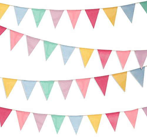 Boao 48 Pieces 36 Feet 4.9x6.7 Inch Colorful Pennant Flags Banner Imitated Burlap Bunting Banner Triangle Flag Garland for Classroom Birthday Carnival Wedding Party and Festival Decor(Pastel Color)