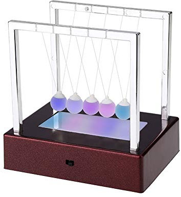 LED Light Up Newton Cradle Balance Balls Newton Swing Glass Ball Science Psychology Puzzle Desk Fun Toy for Office Home Decoration (D)