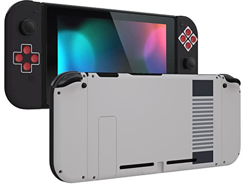 eXtremeRate Hülle Case für Nintendo Switch Joycon/Konsole, DIY-Back Shell & Kickstand & Joy Con Abdeckung & Tasten Set, Ersatz Gehäuse für Nintendo Switch Console-Classics NES Stil