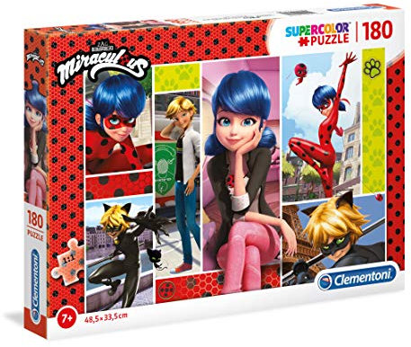 Clementoni 29758 Supercolor Miraculous – Puzzle 180 Teile, buntes Kinderpuzzle, Geschicklichkeitsspiel für Kinder von 7-9 Jahren, farbenfrohes Legespiel