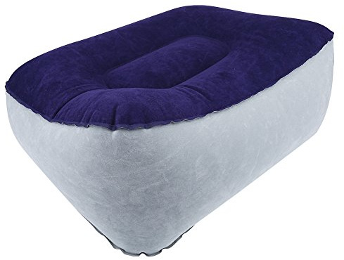 Foot Rest Pillow, Inflatable Flocking Travel Foot Rest Soft Pillow Travel Flights Relax Cushion with Air Pump(Gray + Blue)