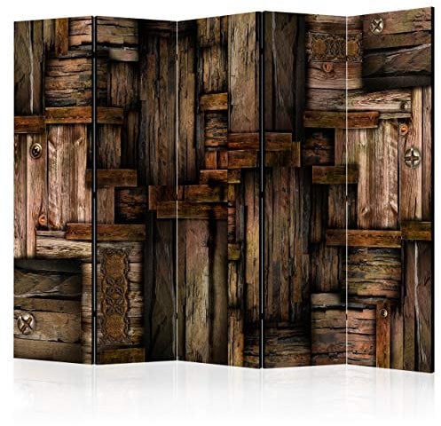 decomonkey Paravent Raumteiler Innen Holz Brett 225x172 cm 5 Teilig Beidseitig Room Divider Wall Raumteiler Stehend Trennwand Sichtschutz Spanische Wand Sichtschutzwand Wohnzimmer