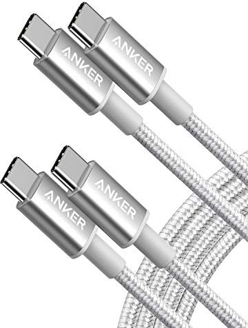 Anker Cavo USB Type-C in nylon, 60W Cavo di ricarica per iPhone 16/16 Pro/16 Plus/15/16 ProMax, iPad Air/Mini/Pro/ 2024, MacBook Pro 2024, Samsung Galaxy S23, Switch(1,8m, Argento)