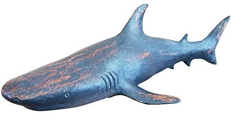 MichaelNoll Hai Haifisch Fisch Dekofigur Skulptur Statue Polyresin Modern - Maritime Deko für Wohnung in Holz-Optik Blau - Dekoration für Wohnzimmer, Schlafzimmer oder Badezimmer - 41,5x18,5x13H cm