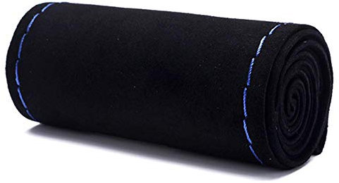 Einzigartige Neue Wildleder Material Auto Hand Nähen Lenkradbezug Größe 37-38 cm (Schwarze Blaue)