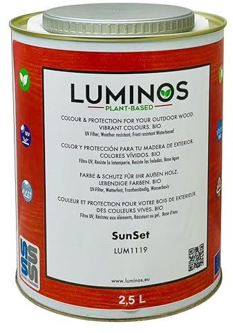Luminos LUM1119 - SUNSET - Impregnante e finitura protettiva per legno bio. Lasur all'acqua - Rosso 2,5L